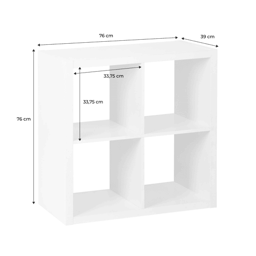 Estante cúbica, 2 níveis e 4 compartimentos, Basiks, Branco, 76x39x76 cm