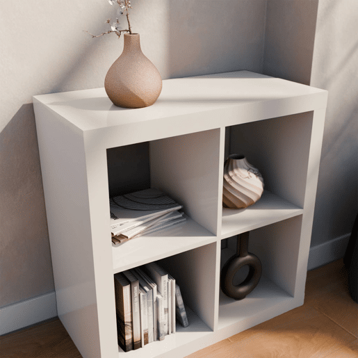 Estante cúbica, 2 níveis e 4 compartimentos, Basiks, Branco, 76x39x76 cm