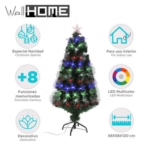 Árvore de Natal de fibra ótica com 135 luzes LED e estrela.