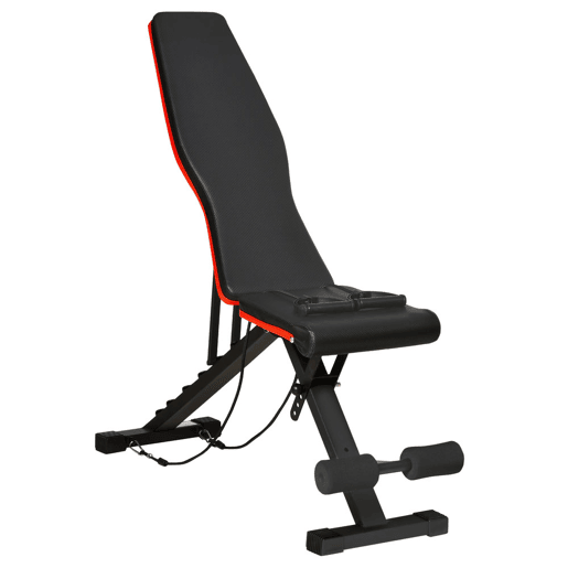 HOMCOM Banco de Musculação Dobrável Banco de Pesas Encosto e Assento Ajustáveis Extensão de Perna e Banda de Resistência para Treino Completo Ginásio em Casa 130x34x48-109 cm Preto HOMCOM Banco de Musculação Dobrável Banco de Pesas Encosto e Assento Ajustáveis Extensão de Perna e Banda de Resistência para Treino Completo Ginásio em Casa 130x34x48-109 cm Preto