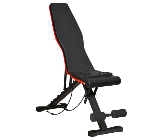 Homcom banco de musculación plegable, banco de pesas, respaldo y asiento ajustables, extensión de pierna, cojín de predicador y banda de resistencia, para entrenamiento completo, gimnasio en casa