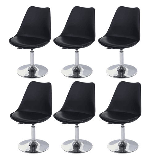 Conjunto de 6 cadeiras giratórias com altura ajustável em PVC e plástico preto com pés cromados 04_0000703