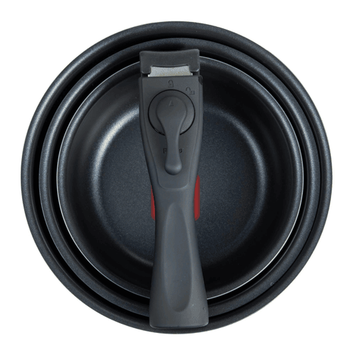 Conjunto de 3 panelas Bergner Click&Cook Ø16Ø18Ø20cm em alumínio prensado com indicador de temperatura + cabo removível, cor preta
