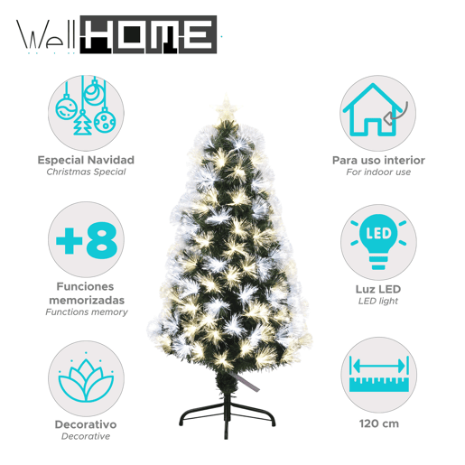 Árvore de Natal de fibra ótica com 135 luzes LED brancas quentes.