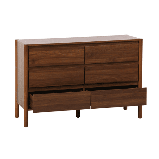 Cômoda decoração madeira de 6 gavetas, Harmony, Madeira de nogueira, 120x42x78 cm