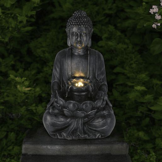 Fonte Buda Well Home com luzes LED para espaços externos, 28,5 x 24,5 x 48 cm Fonte Buda Well Home com luzes LED para espaços externos, 28,5 x 24,5 x 48 cm
