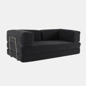 Sofá cama futon conversível em veludo canelado e estrutura cromada, 3 lugares, Seventies, Antracite, 200x100x72 cm