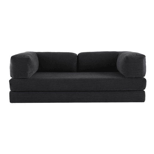 Sofá cama futon conversível em veludo canelado e estrutura cromada, 3 lugares, Seventies, Antracite, 200x100x72 cm