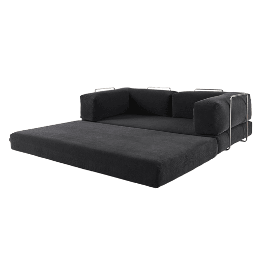 Sofá cama futon conversível em veludo canelado e estrutura cromada, 3 lugares, Seventies, Antracite, 200x100x72 cm