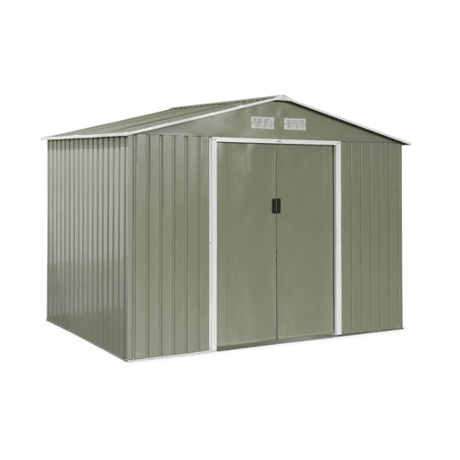 Abrigo de jardim em metal com kit de ancoragem 5,29m², Ferrain, Verde e branco, 277x194x203 cm