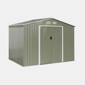 Abrigo de jardim em metal com kit de ancoragem 5,29m², Ferrain, Verde e branco, 277x194x203 cm