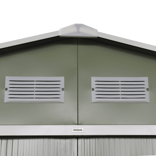 Abrigo de jardim em metal com kit de ancoragem 5,29m², Ferrain, Verde e branco, 277x194x203 cm