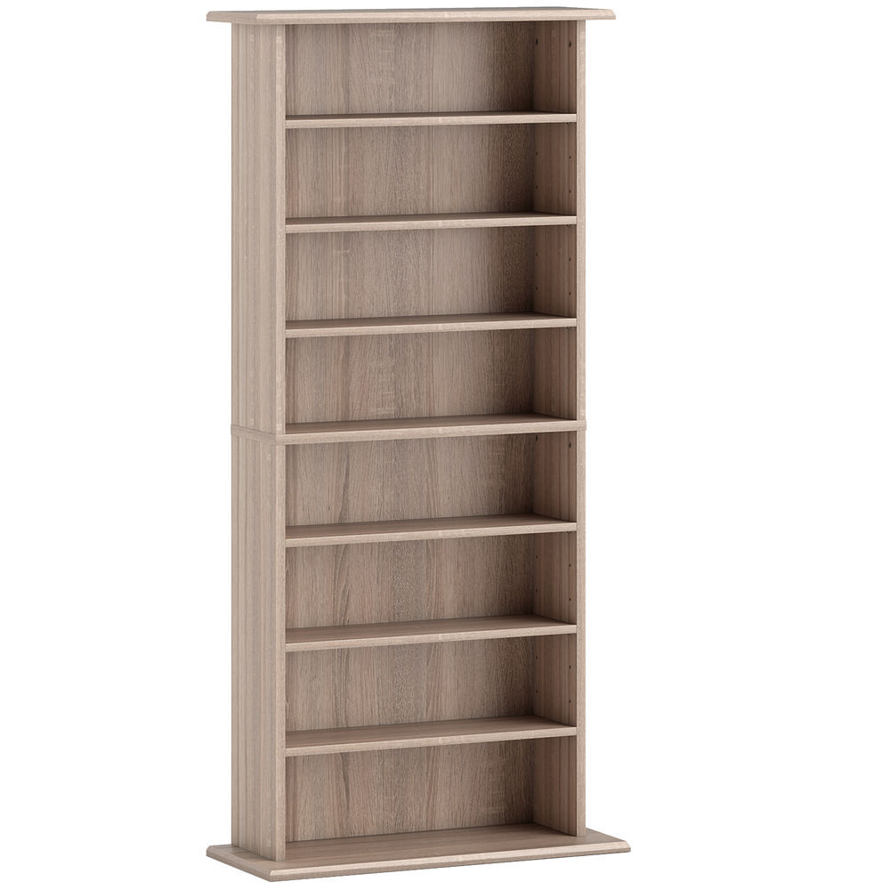 Homcom estantería para cds y dvds soportes para cd estrechos con 8 compartimentos estantes ajustables para salón oficina 58x24x126,3 cm madera natural