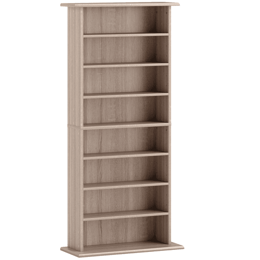HOMCOM Estante para CDs e DVDs com 8 Compartimentos e Prateleiras Ajustáveis 58x24x126,3 cm em Madeira