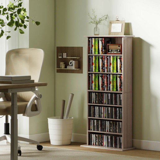 HOMCOM Estante para CDs e DVDs com 8 Compartimentos e Prateleiras Ajustáveis 58x24x126,3 cm em Madeira