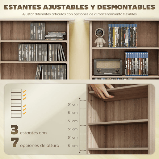 HOMCOM Estante para CDs e DVDs com 8 Compartimentos e Prateleiras Ajustáveis 58x24x126,3 cm em Madeira