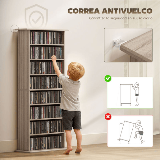 HOMCOM Estante para CDs e DVDs com 8 Compartimentos e Prateleiras Ajustáveis 58x24x126,3 cm em Madeira