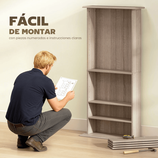 HOMCOM Estante para CDs e DVDs com 8 Compartimentos e Prateleiras Ajustáveis 58x24x126,3 cm em Madeira