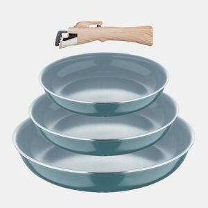 Conjunto de 3 frigideiras Bergner Click&Cook Ø18Ø20Ø24cm em alumínio prensado reciclado verde + cabo removível