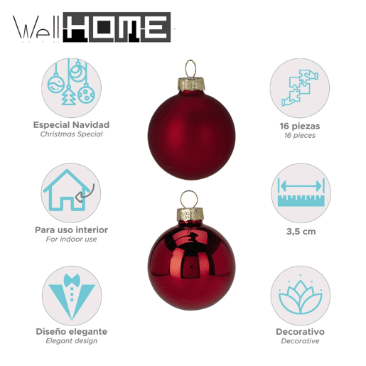 Conjunto Well Home com 16 bolas de Natal