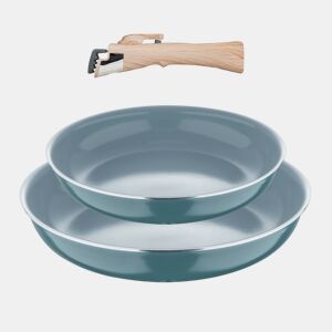 Conjunto de 2 frigideiras Bergner Click&Cook Ø24Ø28cm em alumínio prensado reciclado verde + cabo removível