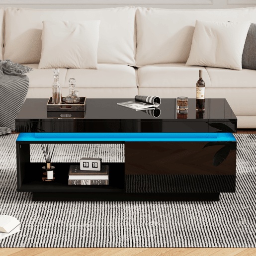 Mesa de centro moderna 100x50x40,3 cm - Mesa elegante com gaveta e capacidade de carga de 50 kg - Branco