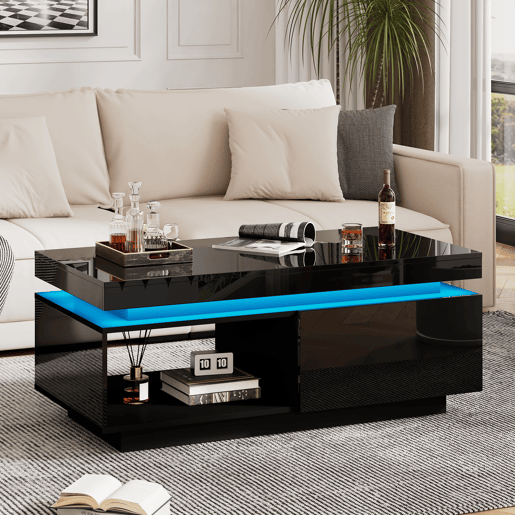 Mesa de centro moderna 100x50x40,3 cm - Mesa elegante com gaveta e capacidade de carga de 50 kg - Branco