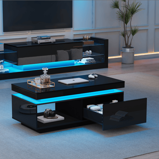 Mesa de centro moderna 100x50x40,3 cm - Mesa elegante com gaveta e capacidade de carga de 50 kg - Branco