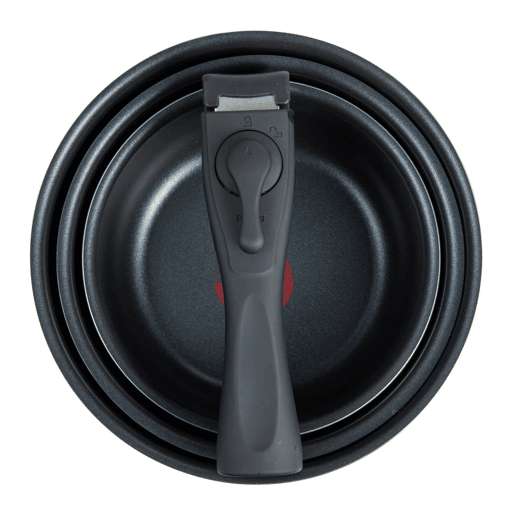Conjunto de 3 panelas Bergner Click&Cook Ø16Ø18Ø20cm em alumínio prensado preto com indicador de temperatura + cabo removível