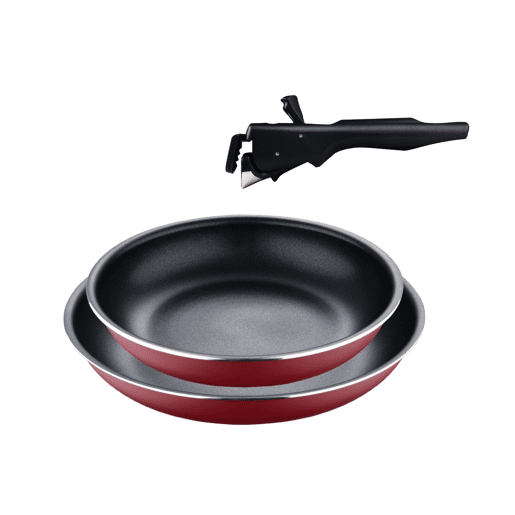 Conjunto de 2 frigideiras Bergner Click&Cook, Ø22Ø26cm, em alumínio prensado vermelho com cabo removível.
