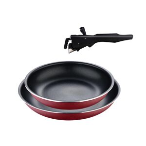 Conjunto de 2 frigideiras Bergner Click&Cook, Ø22Ø26cm, em alumínio prensado vermelho com cabo removível.
