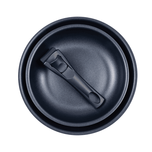 Conjunto de 2 frigideiras Bergner Click&Cook, Ø22Ø26cm, em alumínio prensado vermelho com cabo removível.