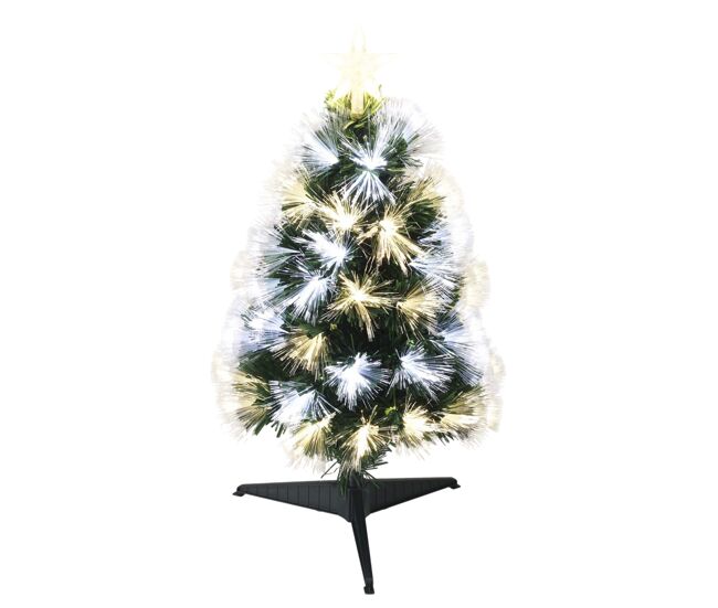 Well home árbol de navidad de fibra óptica con 60 luces led blanco y blanco cálido y 8 funciones de color h.60cm