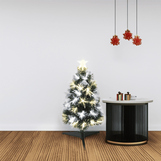 Árvore de Natal de fibra ótica com 60 luzes LED de cor quente.