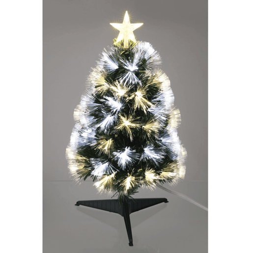 Árvore de Natal de fibra ótica com 60 luzes LED de cor quente.