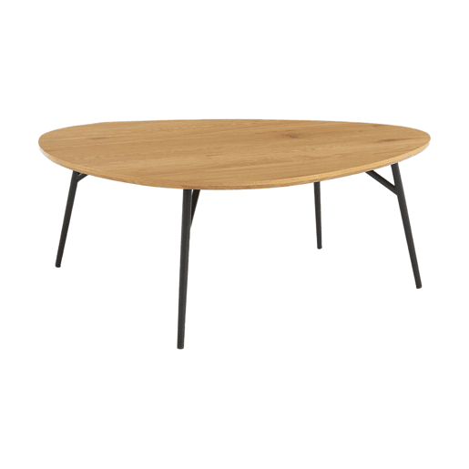 Mesa de centro oval com pés de metal pretos e efeito carvalho, Ezia, Carvalho, 100x95.5x35.5 cm