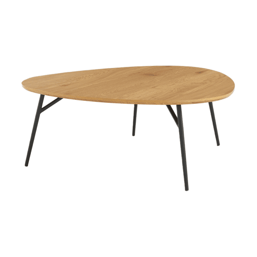 Mesa de centro oval com pés de metal pretos e efeito carvalho, Ezia, Carvalho, 100x95.5x35.5 cm