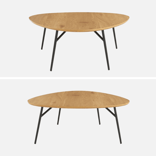 Mesa de centro oval com pés de metal pretos e efeito carvalho, Ezia, Carvalho, 100x95.5x35.5 cm