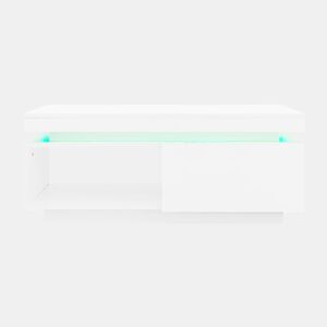 Mesa de centro moderna de alto brilho 100x50x40,3 cm - Mesa elegante com iluminação LED, gaveta e capacidade de carga de 50 kg
