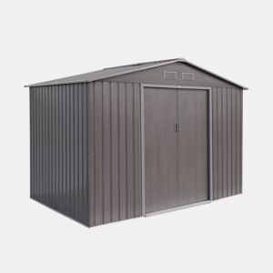 Abrigo de jardim em metal com kit de ancoragem 5,29m², Ferrain, Madeira cinza, 277x194x203 cm