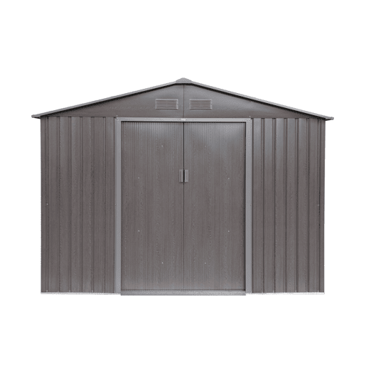 Abrigo de jardim em metal com kit de ancoragem 5,29m², Ferrain, Madeira cinza, 277x194x203 cm