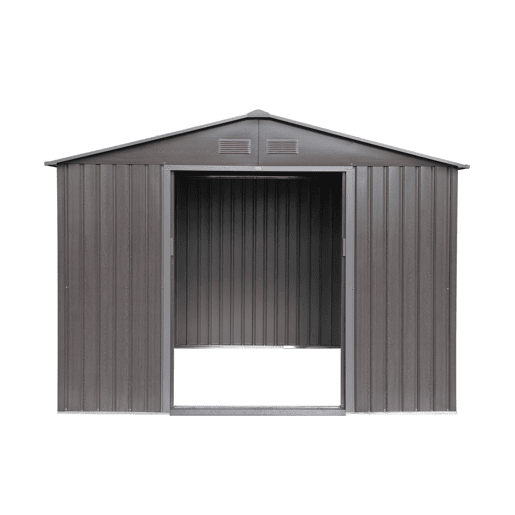 Abrigo de jardim em metal com kit de ancoragem 5,29m², Ferrain, Madeira cinza, 277x194x203 cm