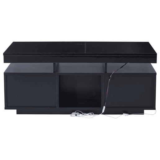 Mesa de centro 100x50x43 cm - Com luzes LED controláveis por aplicação, mesa com armazenamento e portas de carregamento - Preto
