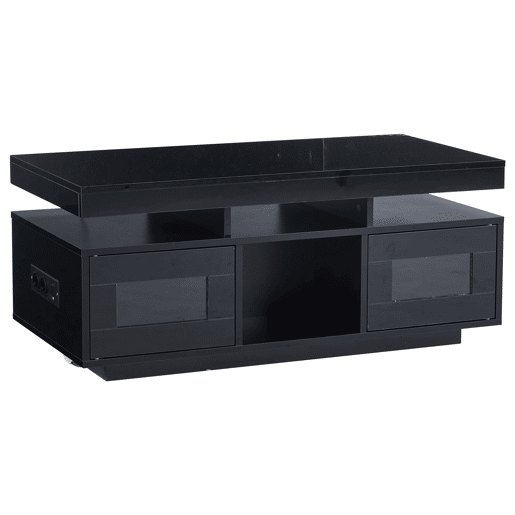 Mesa de centro 100x50x43 cm - Com luzes LED controláveis por aplicação, mesa com armazenamento e portas de carregamento - Preto