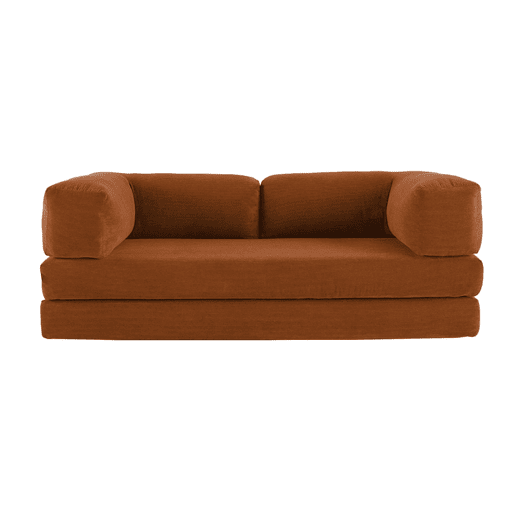 Sofá cama futon conversível em veludo canelado e estrutura cromada, 3 lugares, Seventies, Terracota, 200x100x72 cm