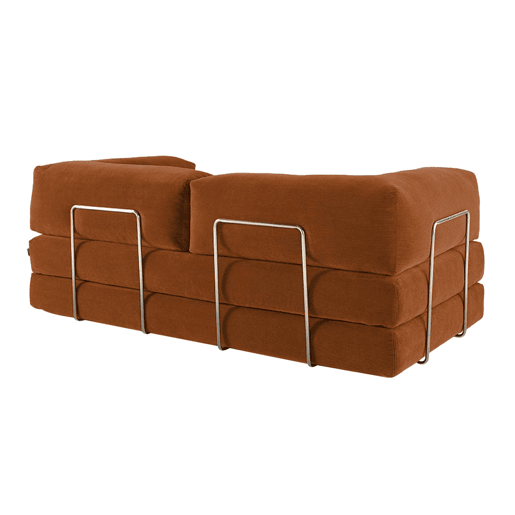 Sofá cama futon conversível em veludo canelado e estrutura cromada, 3 lugares, Seventies, Terracota, 200x100x72 cm