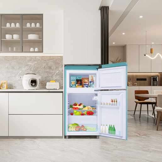 Frigorífico 72L - Porta dupla, congelador de 21L, 120 kWhano - Ciano