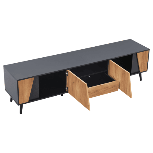 Móvel de TV 180x40x46 cm - Com gavetas e 2 armários - Minimalista com 6 pés de madeira maciça Móvel de TV 180x40x46 cm - Com gavetas e 2 armários - Minimalista com 6 pés de madeira maciça