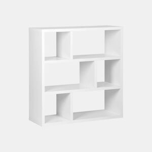 Estante assimétrica de 3 níveis com 6 compartimentos, Basiks, Branco, 111.2x39x115.2 cm