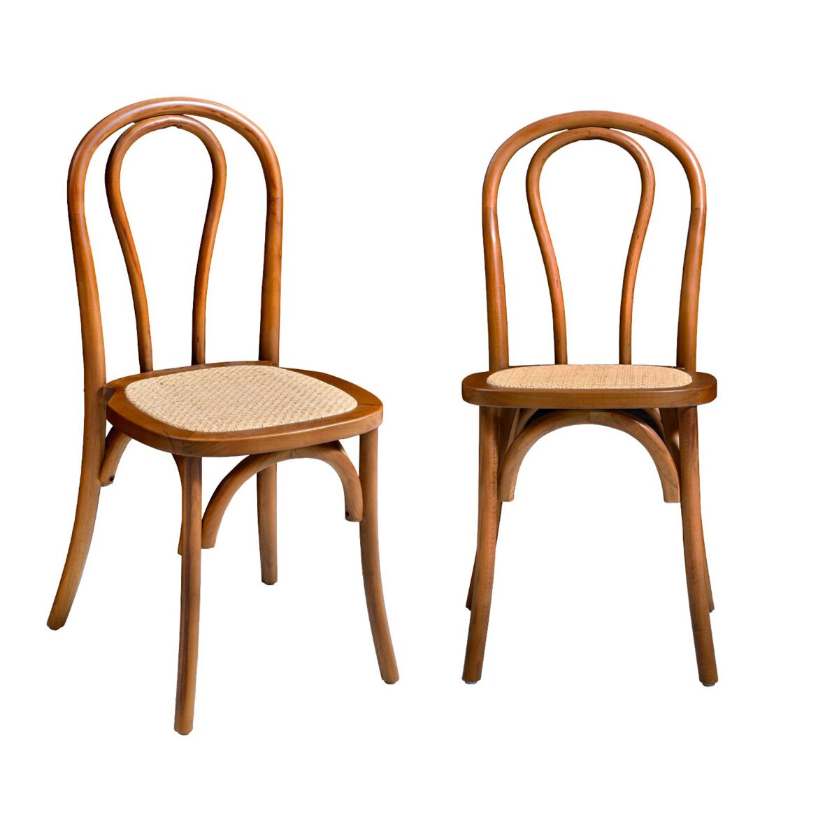 Silla vintage de madera y ratán, set de 2 nogal - 48x49.5x90 cm